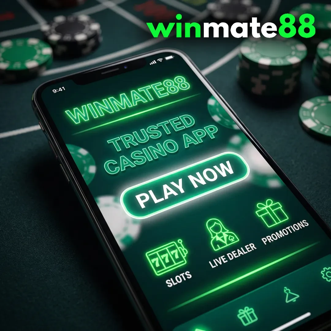 Winmate88 mobile interface on smartphone showing pokies lobby